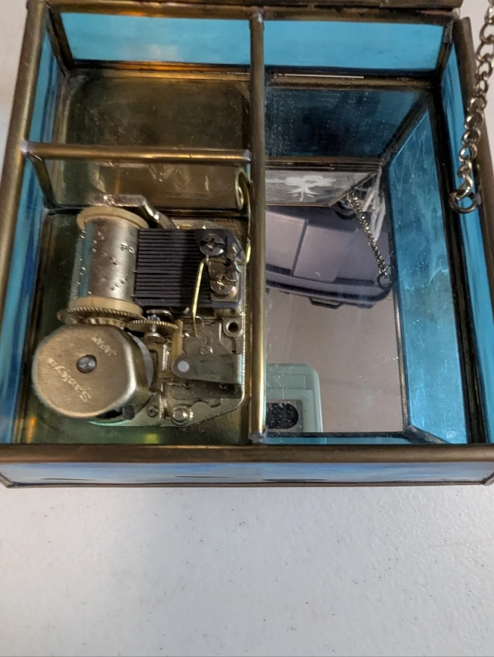 Vintage Blue Glass Trinket Music Box Plays Lara's Theme Sankyo Working